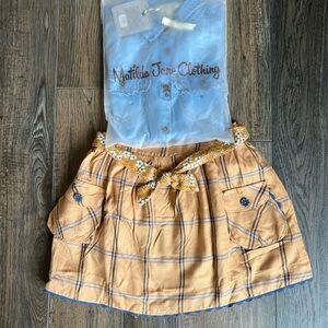 Matilda Jane Light Blue Top and Mustard Plaid Skirt Set